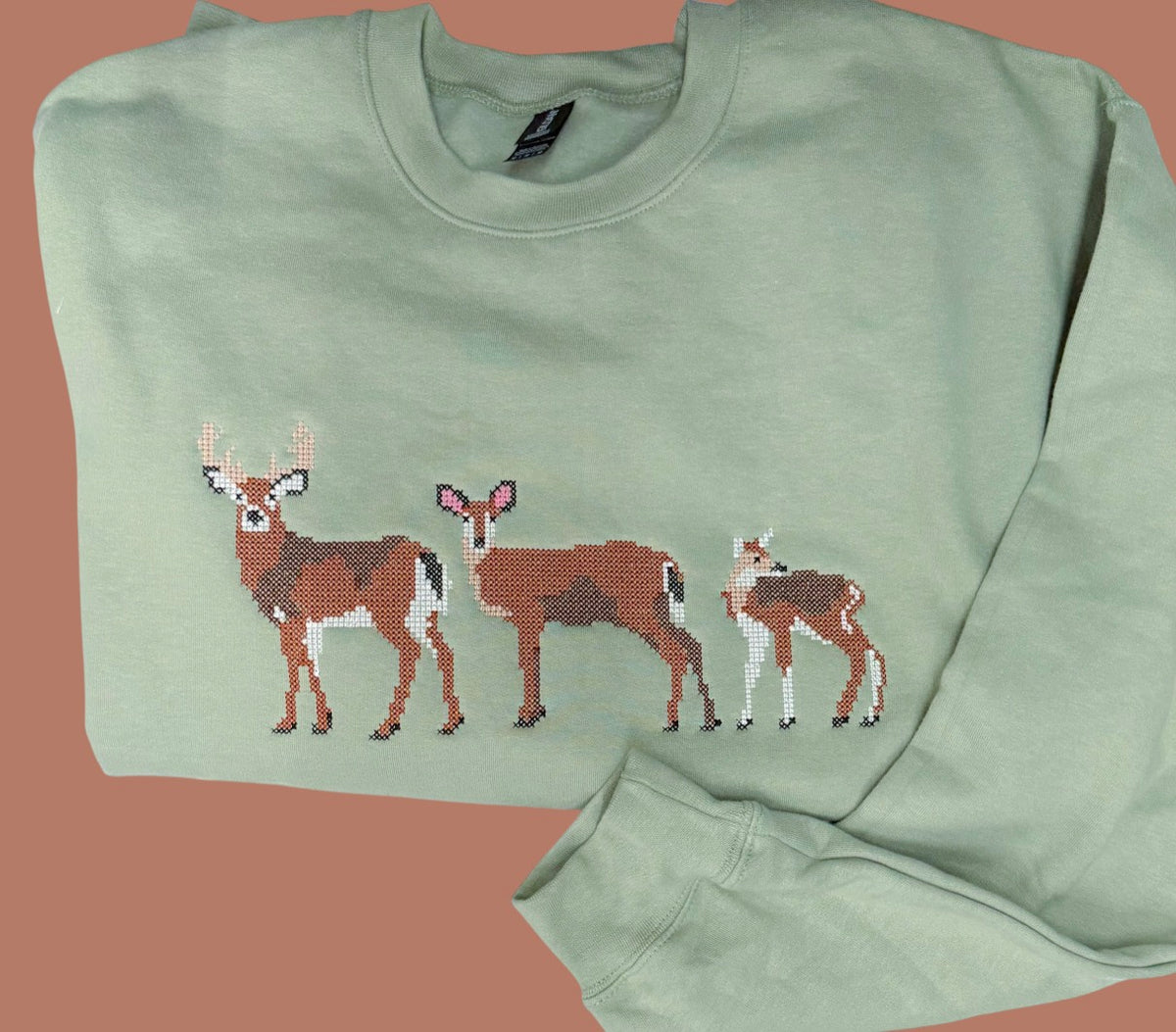 Cross-stitched Deer Family Sweatshirt