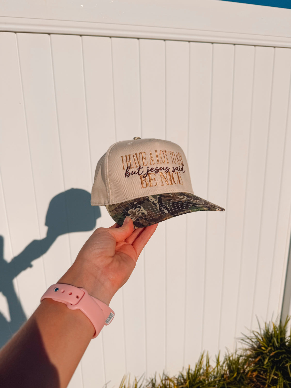 I Have A Lot To Say But Jesus Said Be Nice Camo Trucker Hat