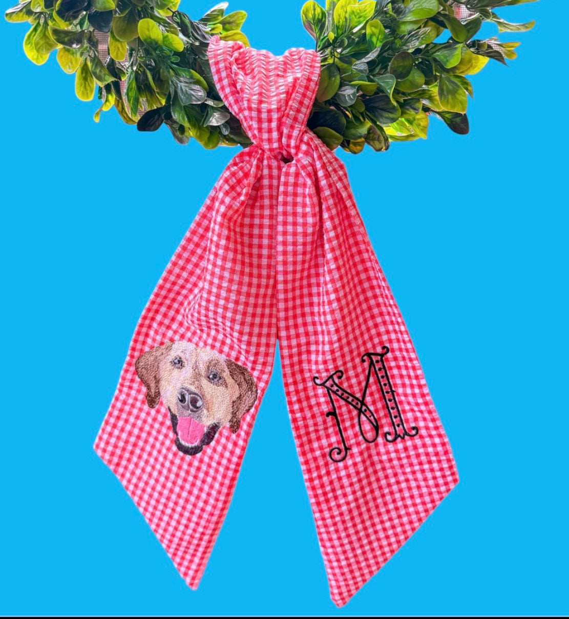 Pet Portrait Wreath Sash w/ Personalized Initial